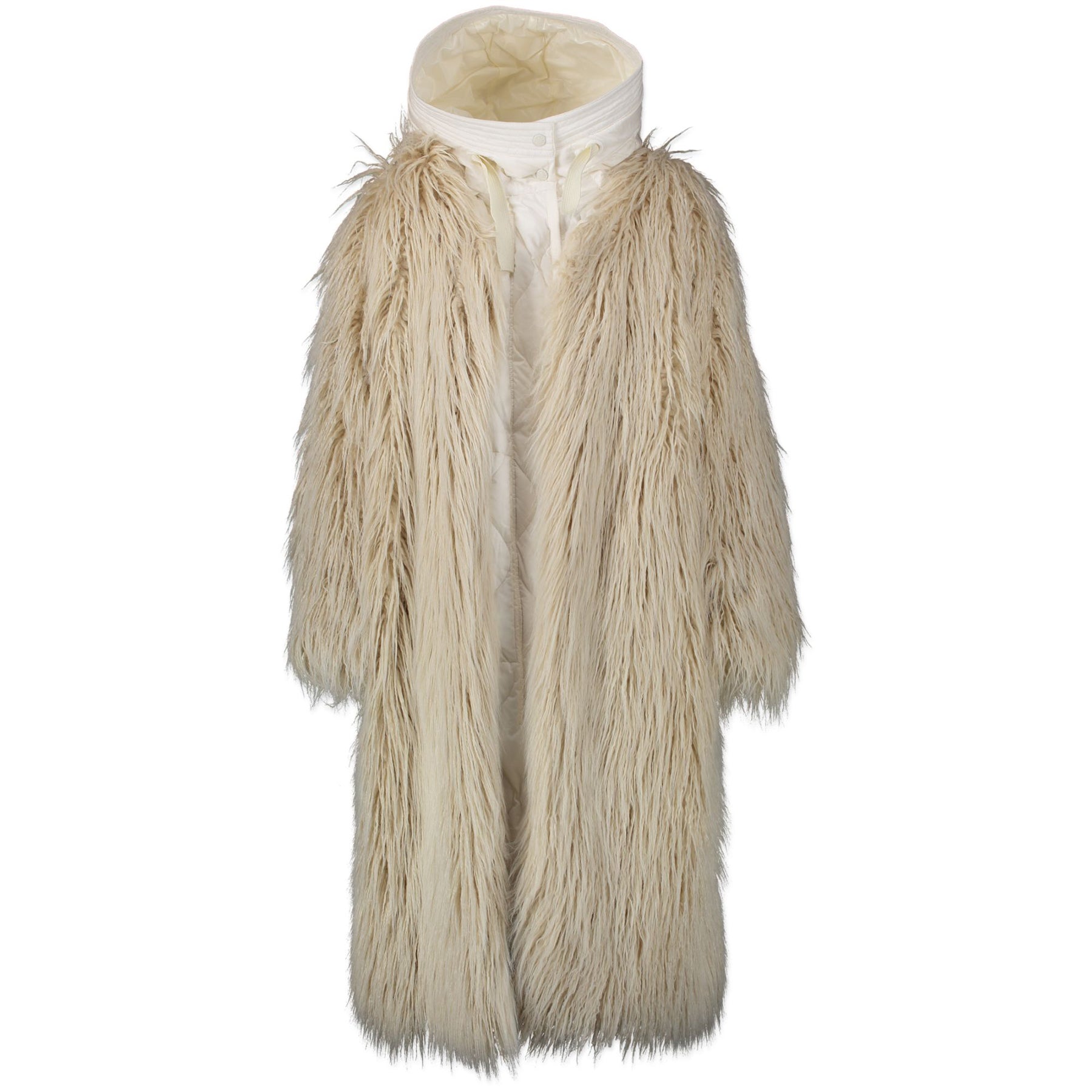 Authentieke Tweedehands Moncler White Bouregreg Faux-shearling Overlay Quilted Coat juiste prijs veilig online shoppen luxe merken webshop