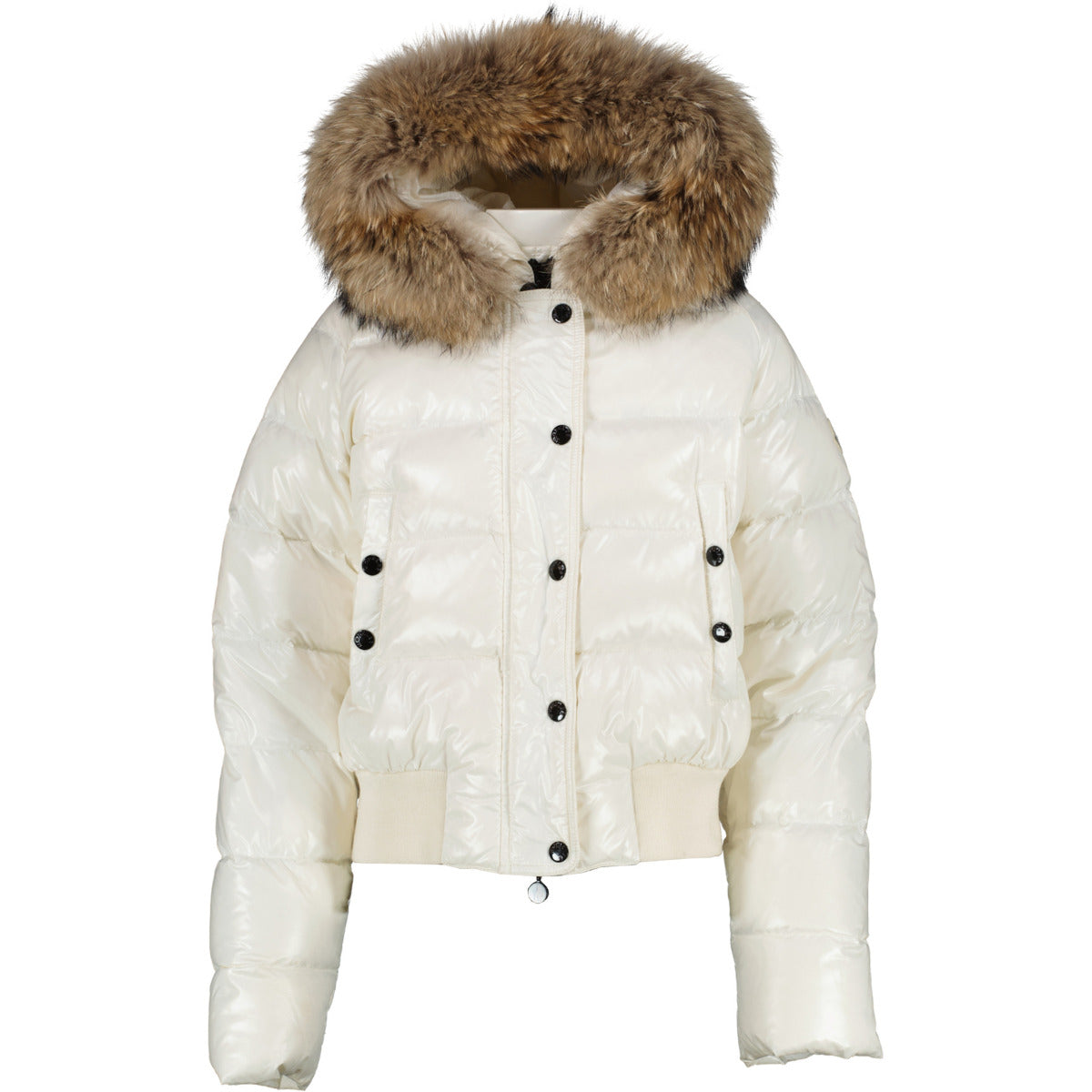 Moncler White Puffer Coat with Fur Hood - size 3 for the best price at Labellov secondhand luxury in Antwerp