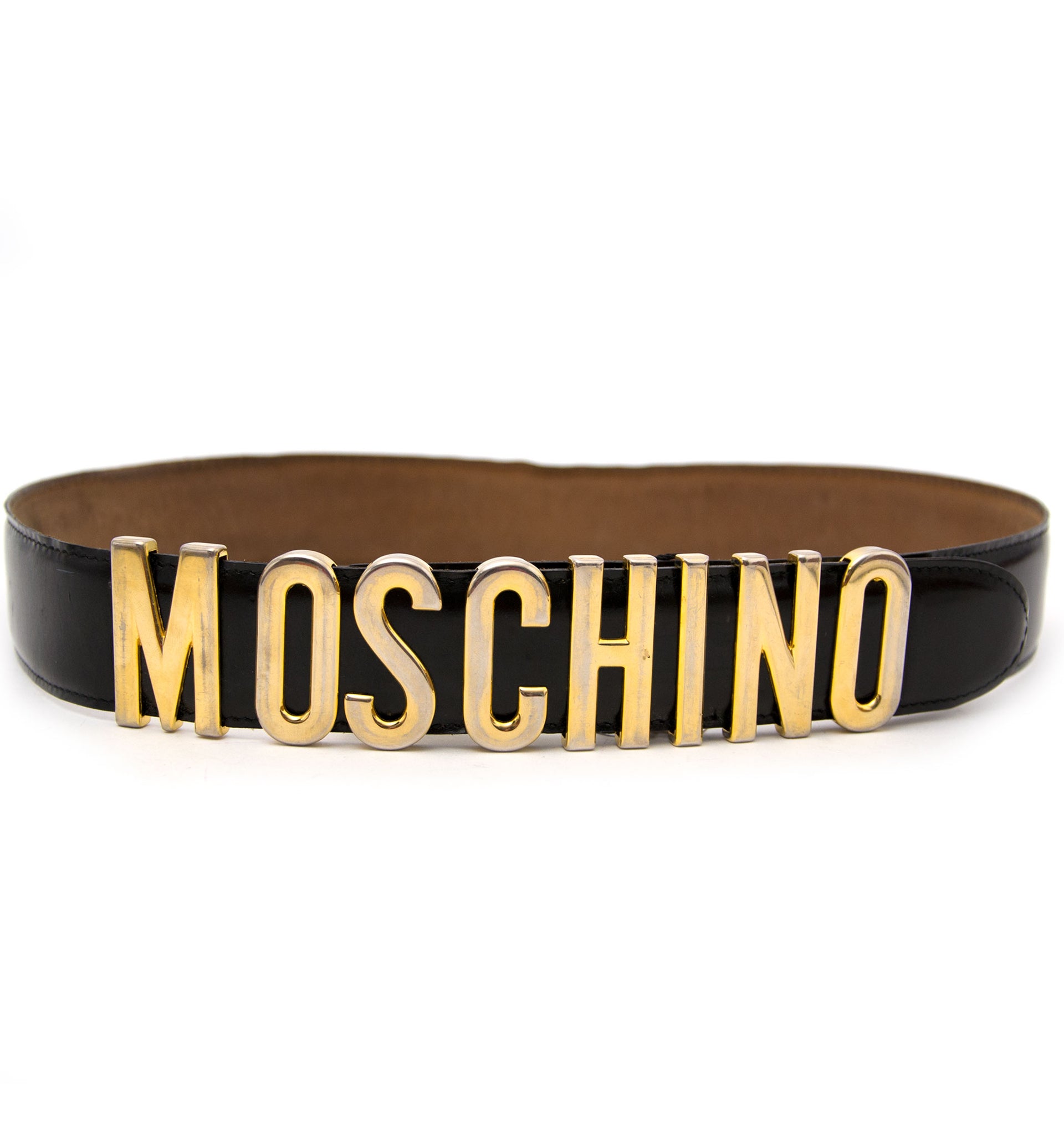 Acheter en ligne chez labellov.com pour le meuilleur prix chez labellov.com Moschino leather embellished leather belt