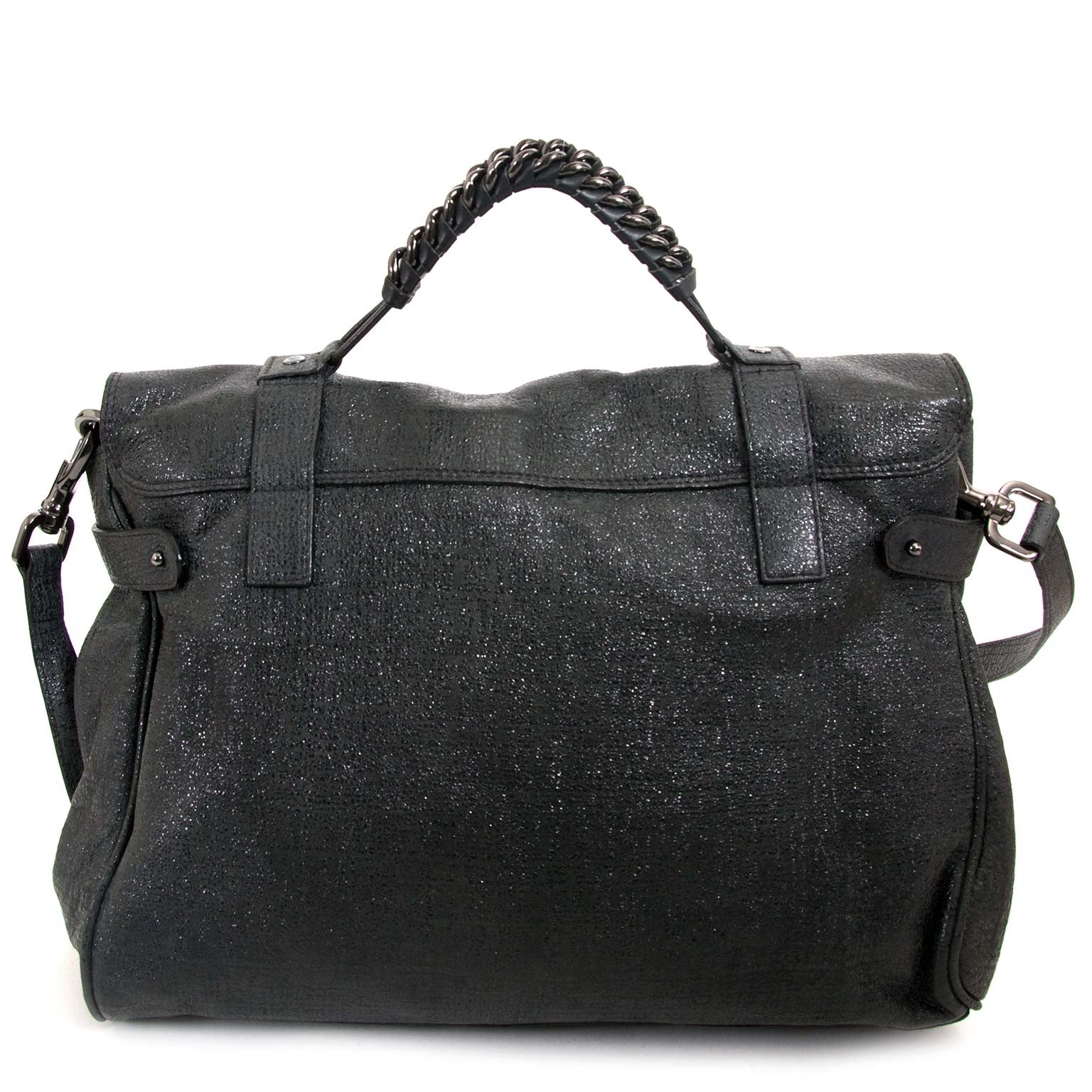 mulberry alexa oversized shiny grey shoulder bag now for sale at labellov vintage fashion webshop belgium