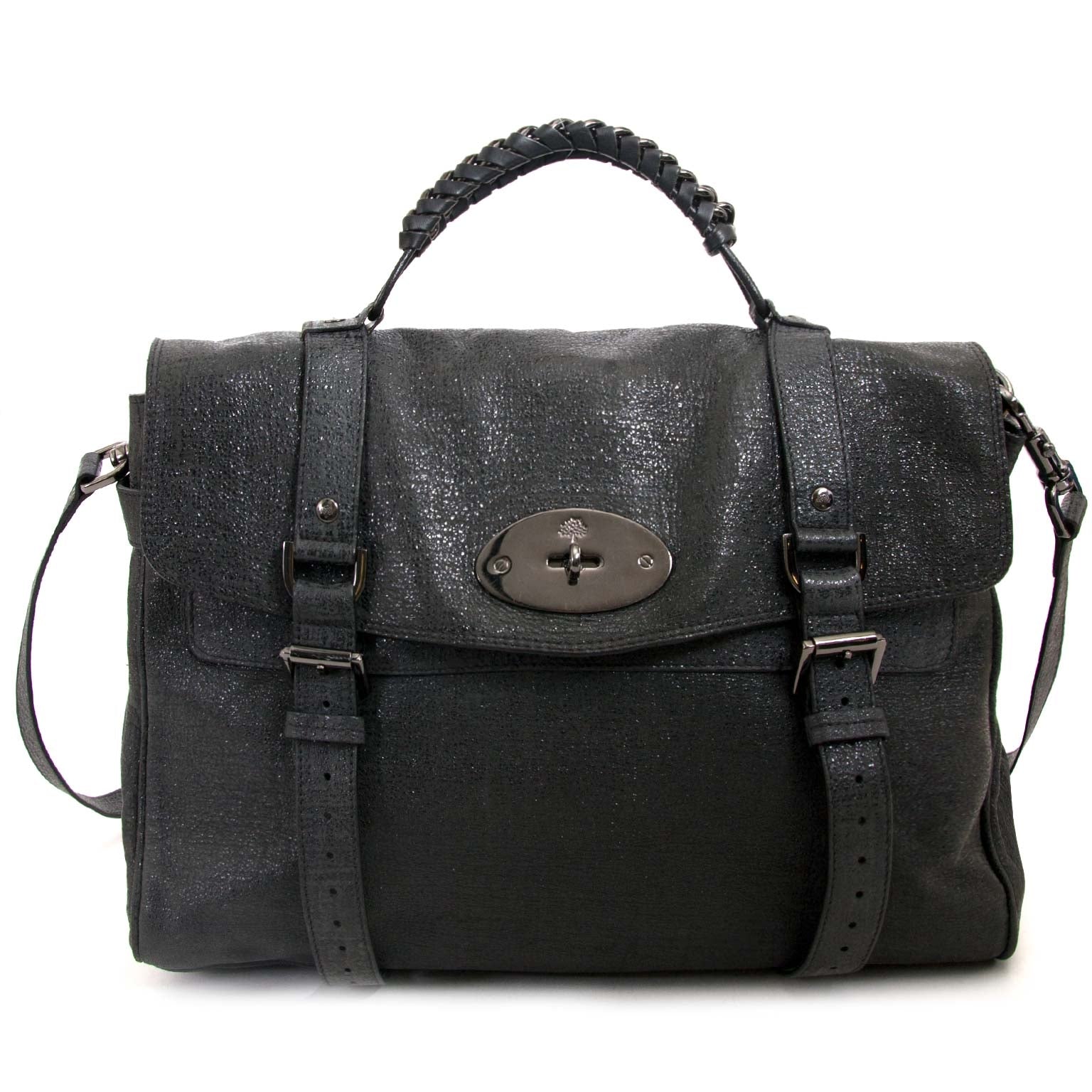 mulberry alexa oversized shiny grey shoulder bag now for sale at labellov vintage fashion webshop belgium
