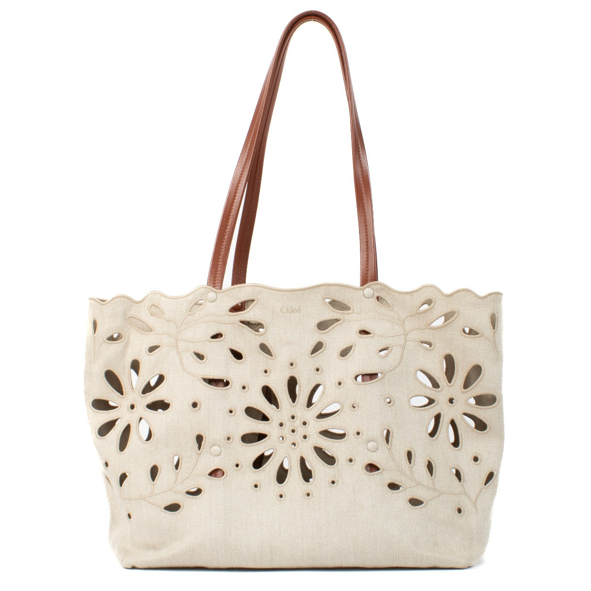 Shop 100% authentic Chloé Beige Kamilla North-South Linen Tote Bag at Labellov.com.