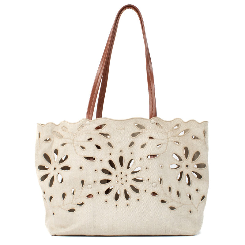 Shop 100% authentic Chloé Beige Kamilla North-South Linen Tote Bag at Labellov.com.