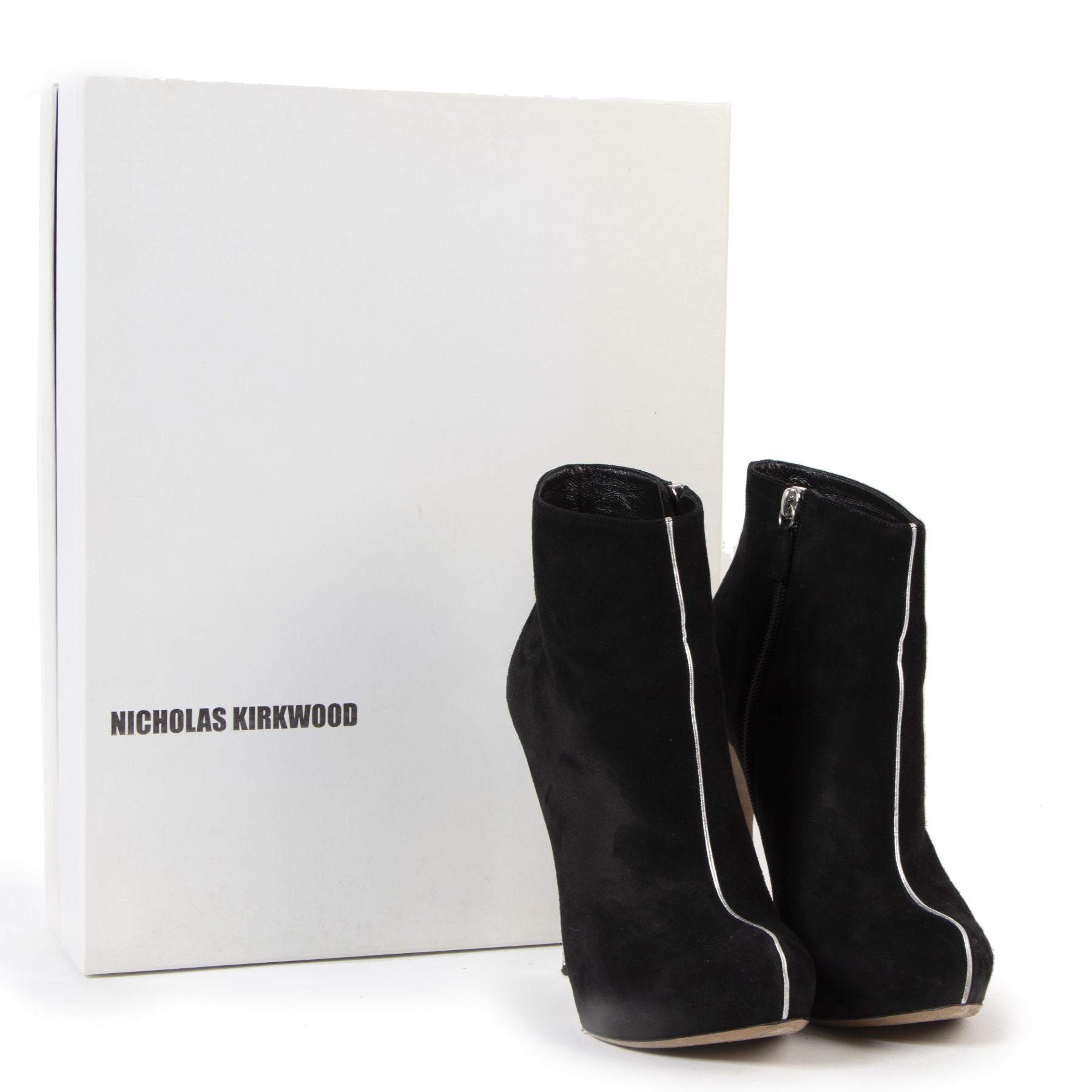 Authentic secondhand Nicholas Kirkwood Black Suede Ankle Boots - Size 38 designer shoes fashion luxury vintage webshop safe secure online shopping