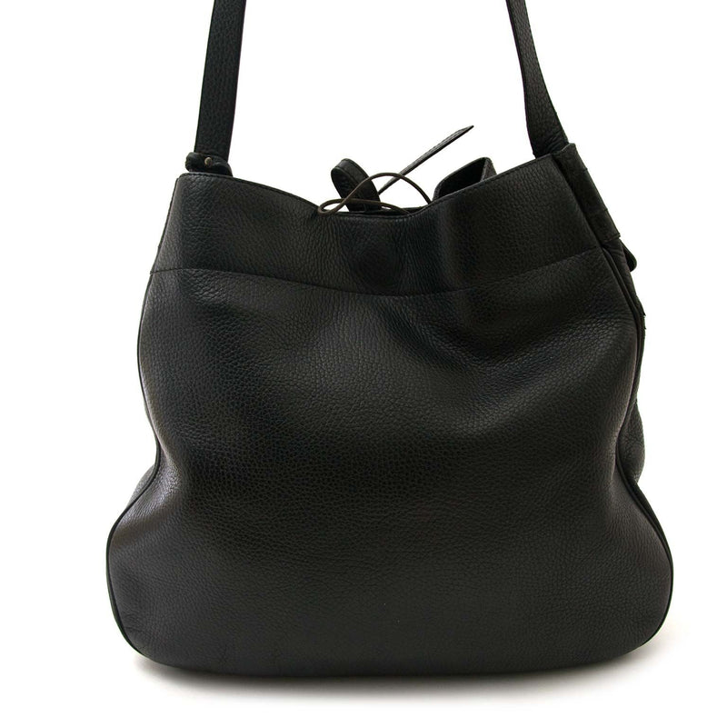 buy secondhand Delvaux Black Leather Drawstring Bucketbag at labellov