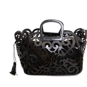 Ralph Lauren Black Leather Vachetta Scroll Tote ra
