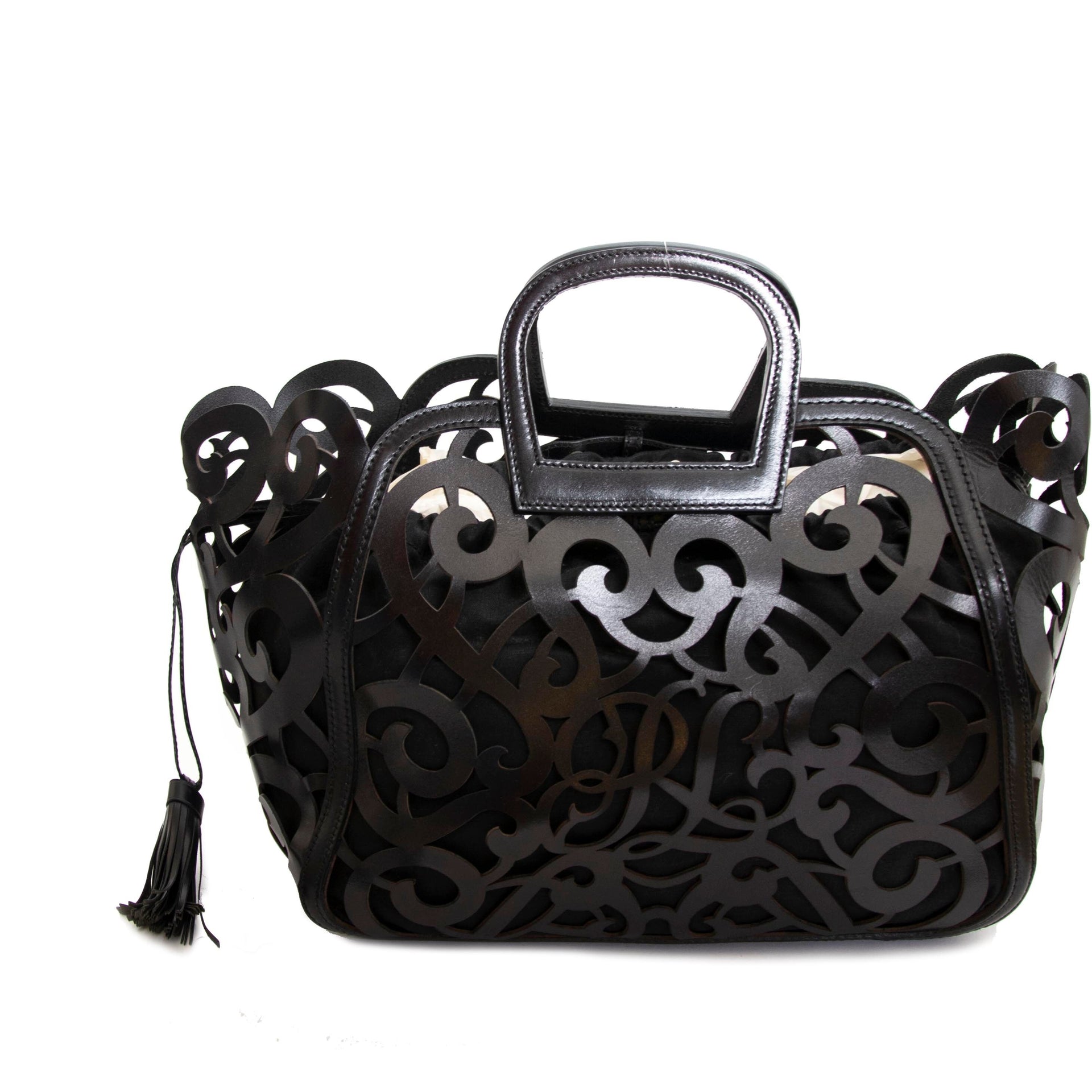 Ralph Lauren Black Leather Vachetta Scroll Tote ra