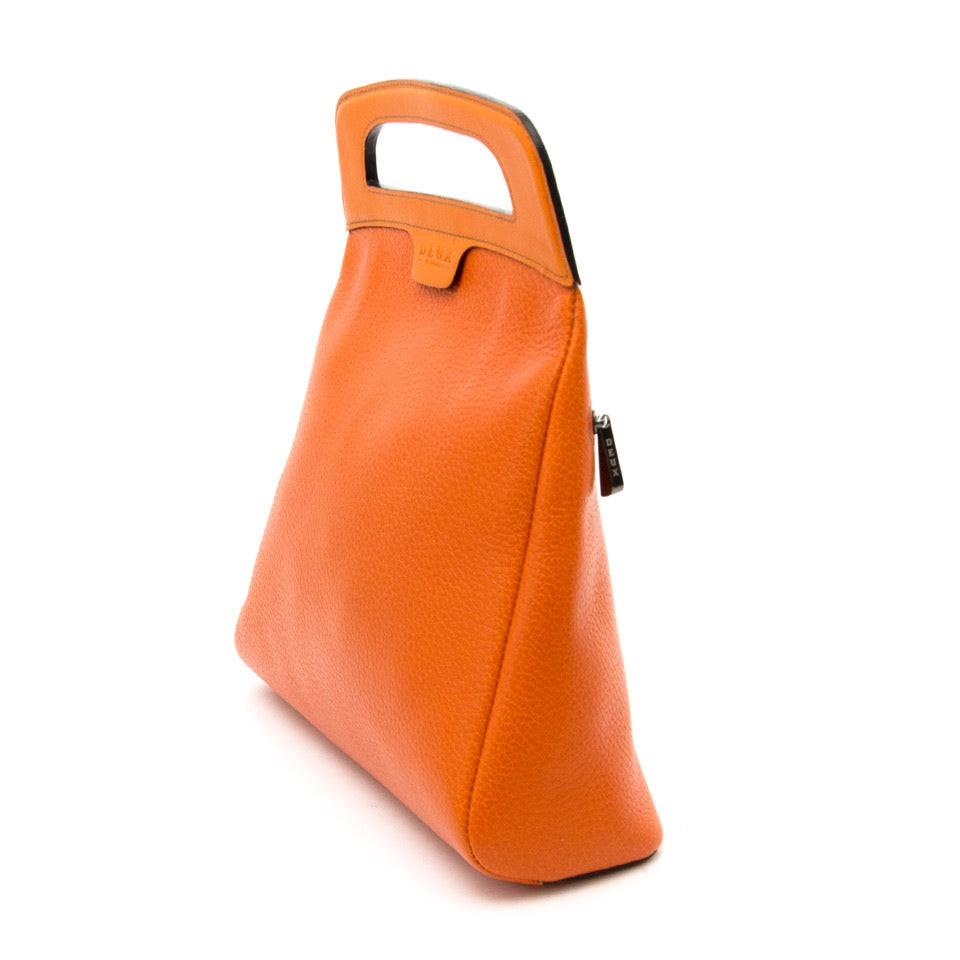 Tweedehands Delvaux Deux Orange handtas in leder kopen en verkopen