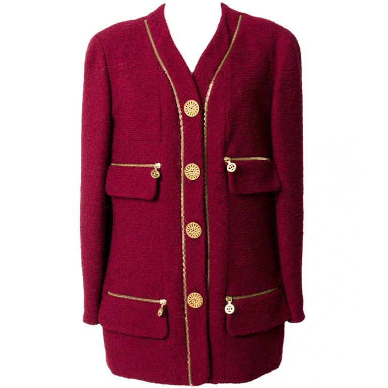 Chanel bordeauxrode wollen jas met rits