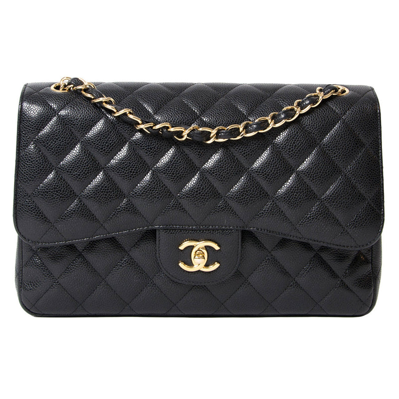 Chanel Zwarte Caviar Jumbo Double Flap Tas