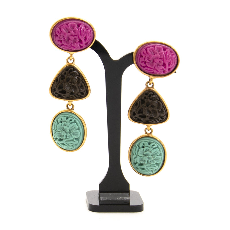 Authentic second hand vintage Oscar De La Renta Curved Cabachon Clip Earrings buy online webshop LabelLOV