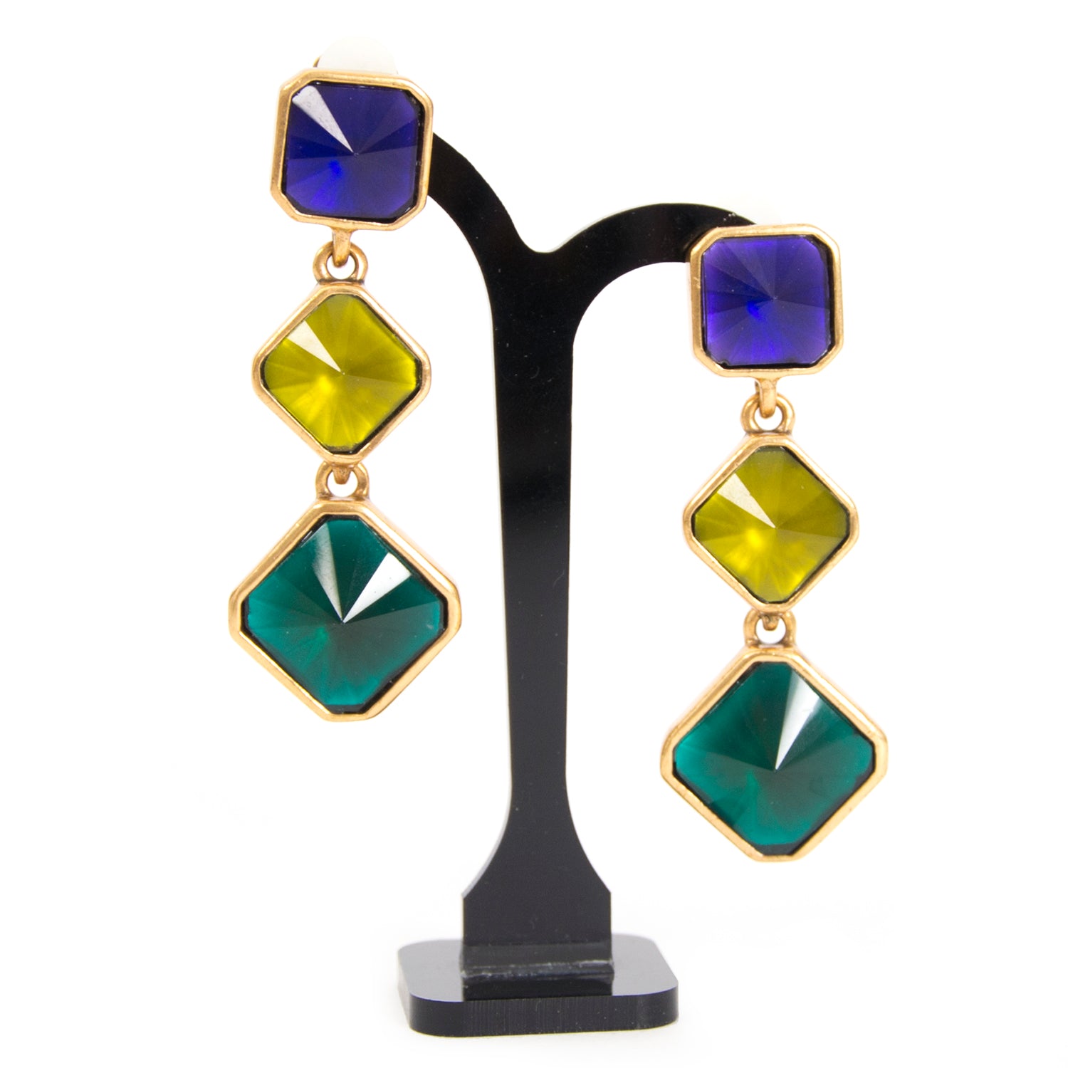 Oscar De La Renta Tricolor Clip On Earrings for sale online at Labellov