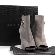Philipp Plein Yesterday Grey Suede and Patent Leather Open Toe Bootie