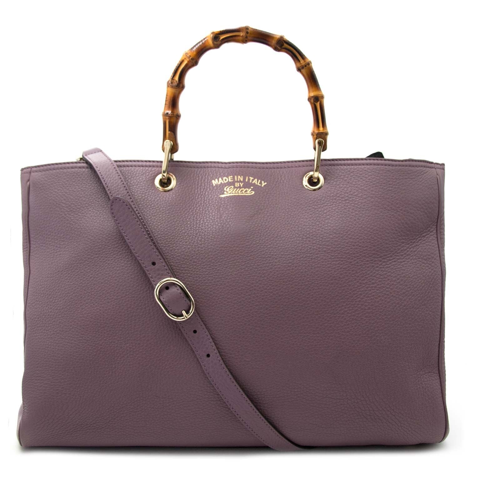 koop Gucci Bamboo Purple Large Tote Bag bij labellov