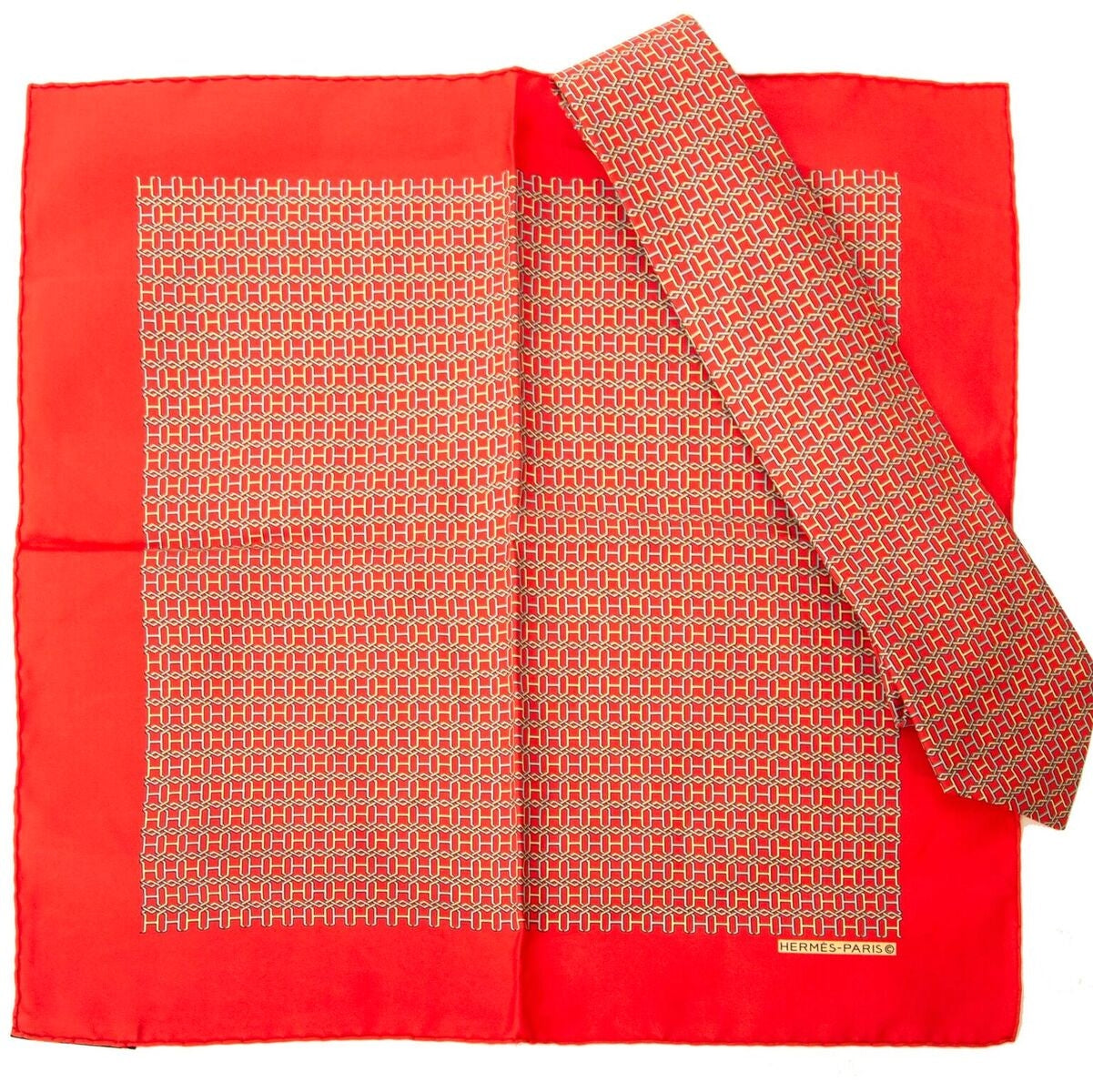 Hermès Tie Multicolor Orange with Matching Pochette - 100% Silk