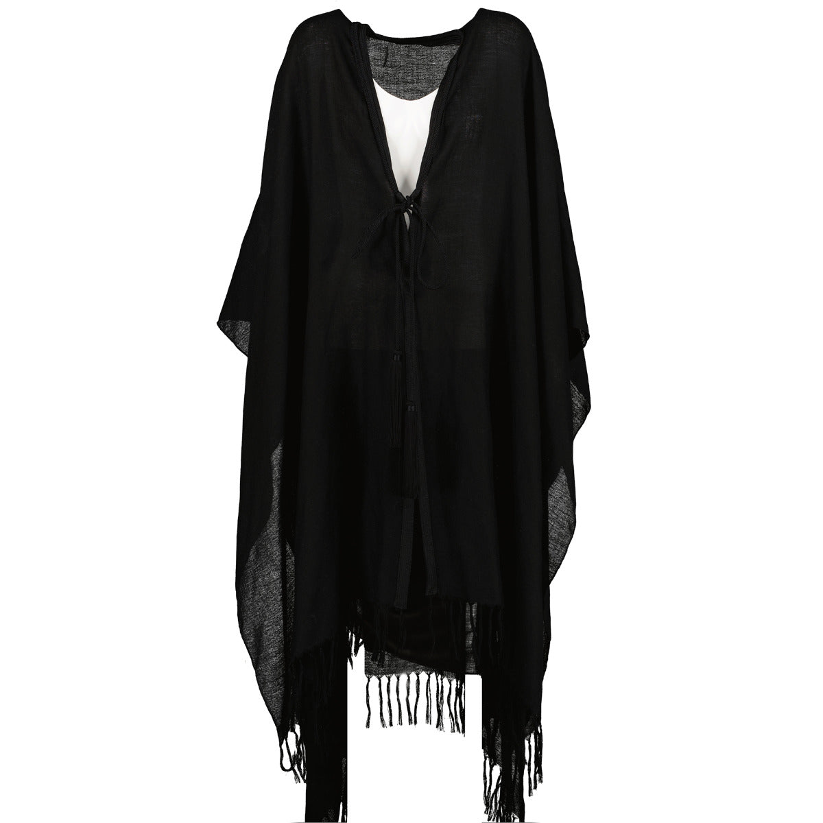 Poncho en laine noire Saint Laurent