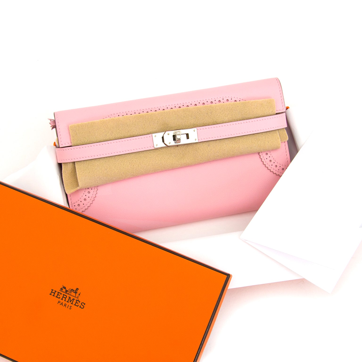 shop your designer secondhand luxury Brand New Hermes Kelly Wallet Rose Classique Ghillies Veau Swift