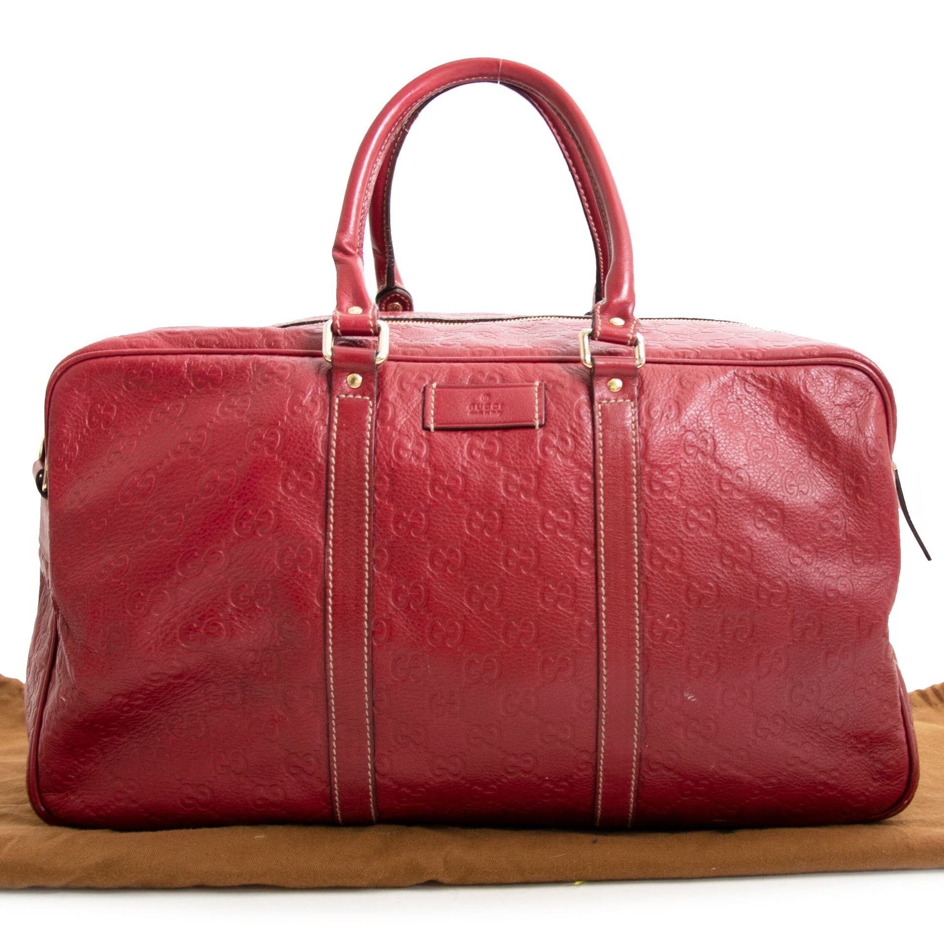 Acheter en ligne secondemain Gucci Red Leather GG Monogram Boston Bag