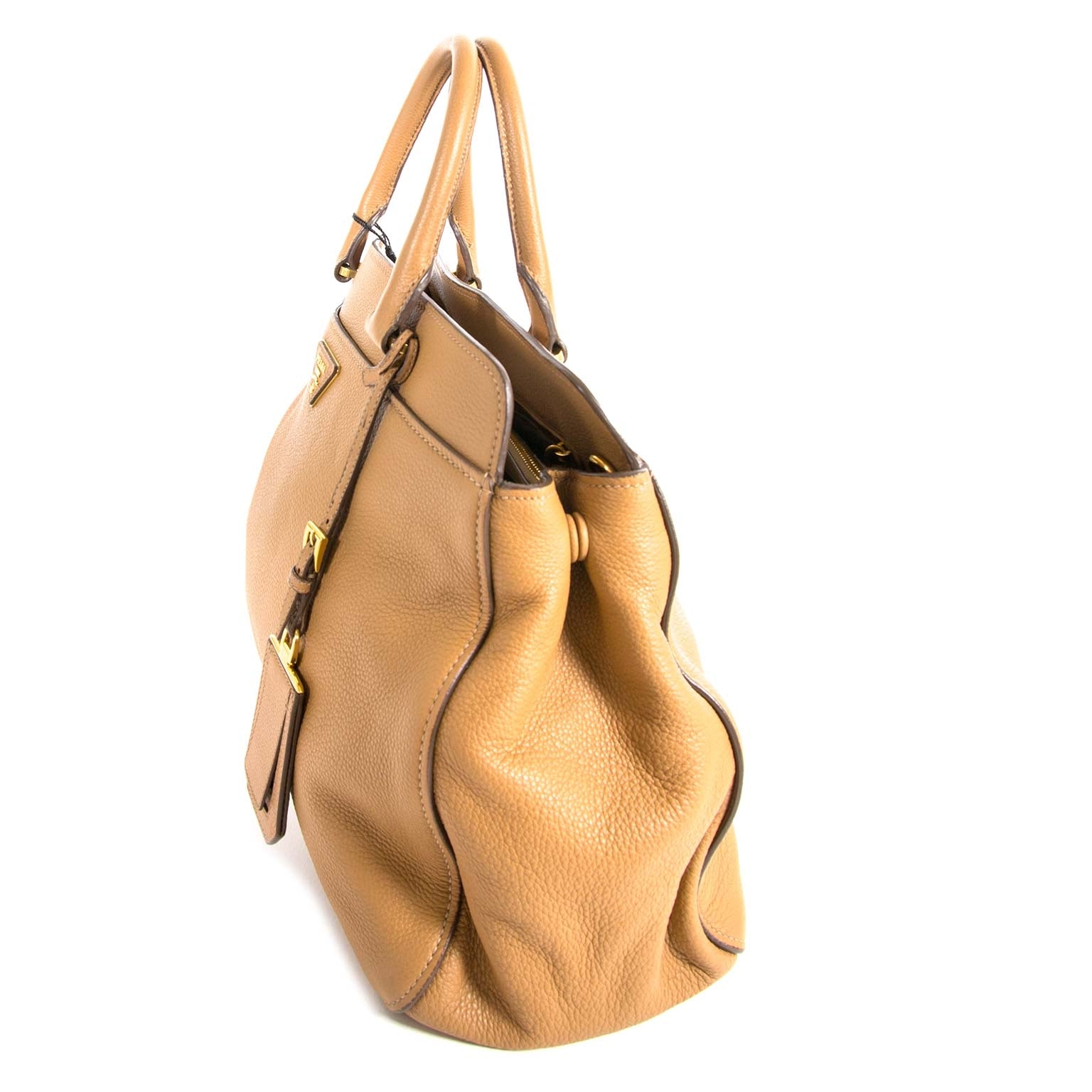 Prada beige leather tote now for sale at labellov vintage fashion webshop belgium