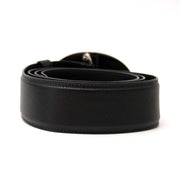 Preloved luxury for the best price Prada Black Leather Silver Buckle Belt