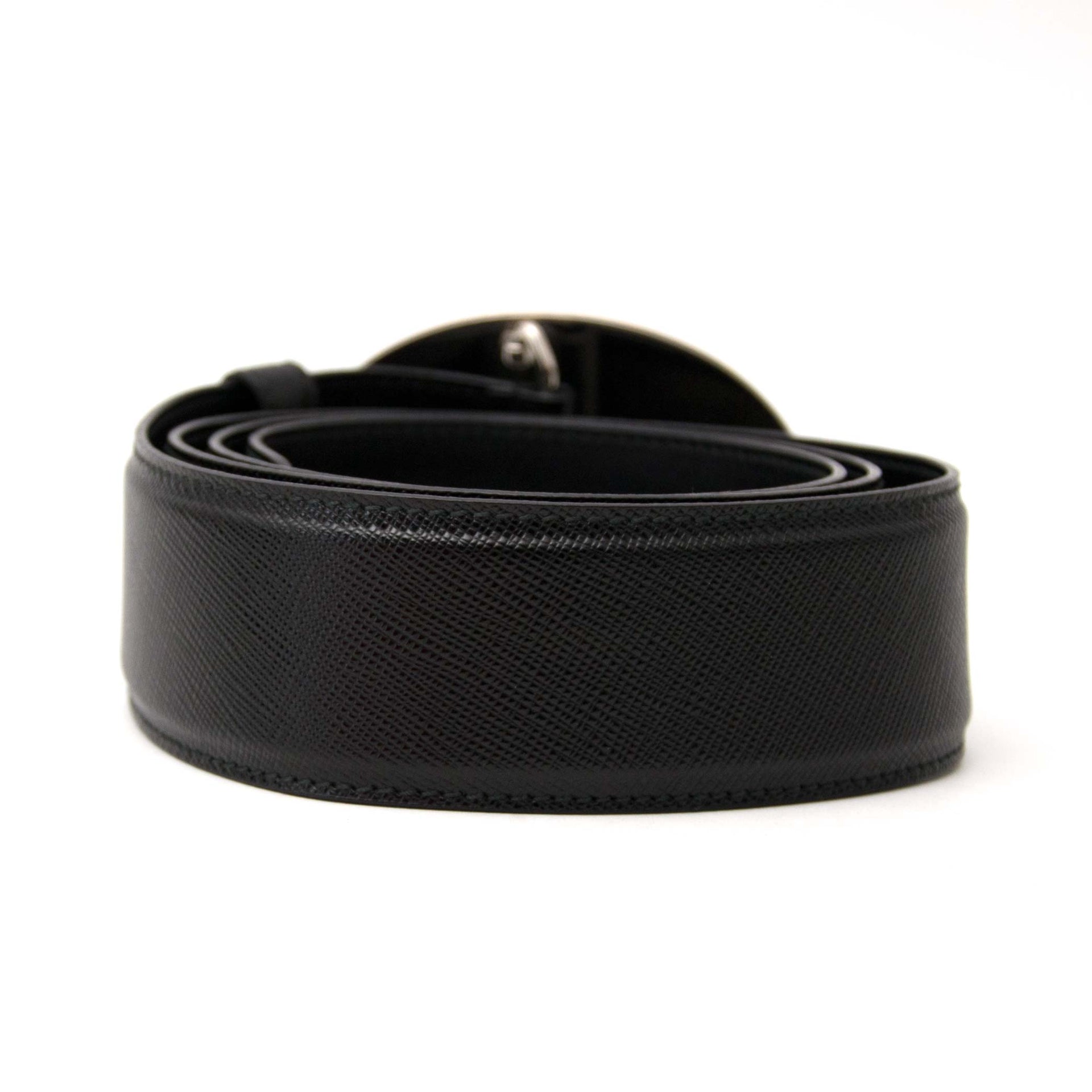 Preloved luxury for the best price Prada Black Leather Silver Buckle Belt