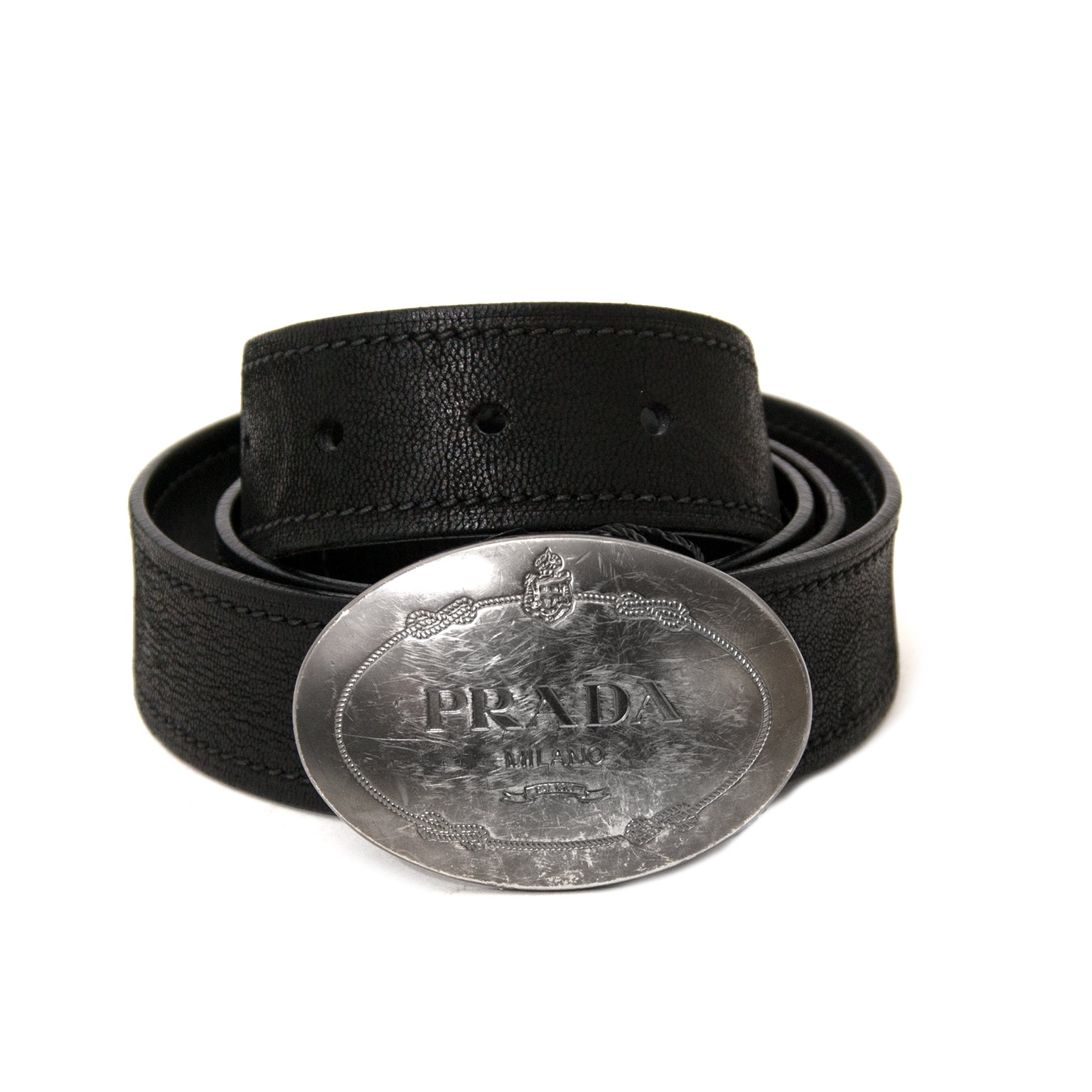 acheter en ligne seconde main Prada Black Leather Belt - Size 90