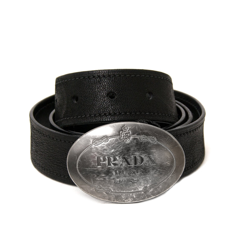 acheter en ligne seconde main Prada Black Leather Belt - Size 90
