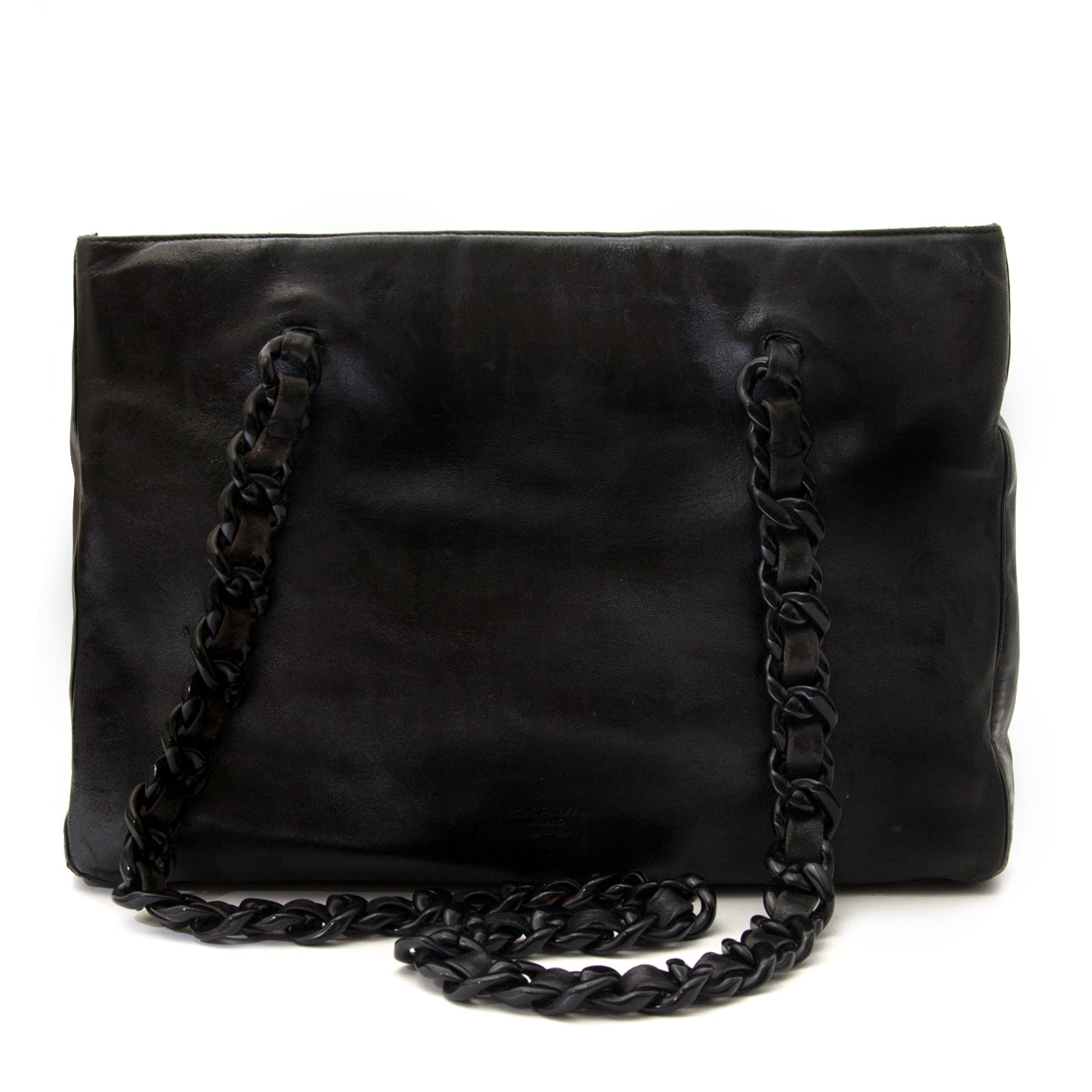prada plastic chain black leather shoulder bag now for sale at labellov vintage fashion webshop belgium
