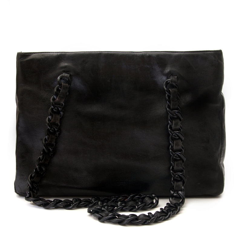 prada plastic chain black leather shoulder bag now for sale at labellov vintage fashion webshop belgium