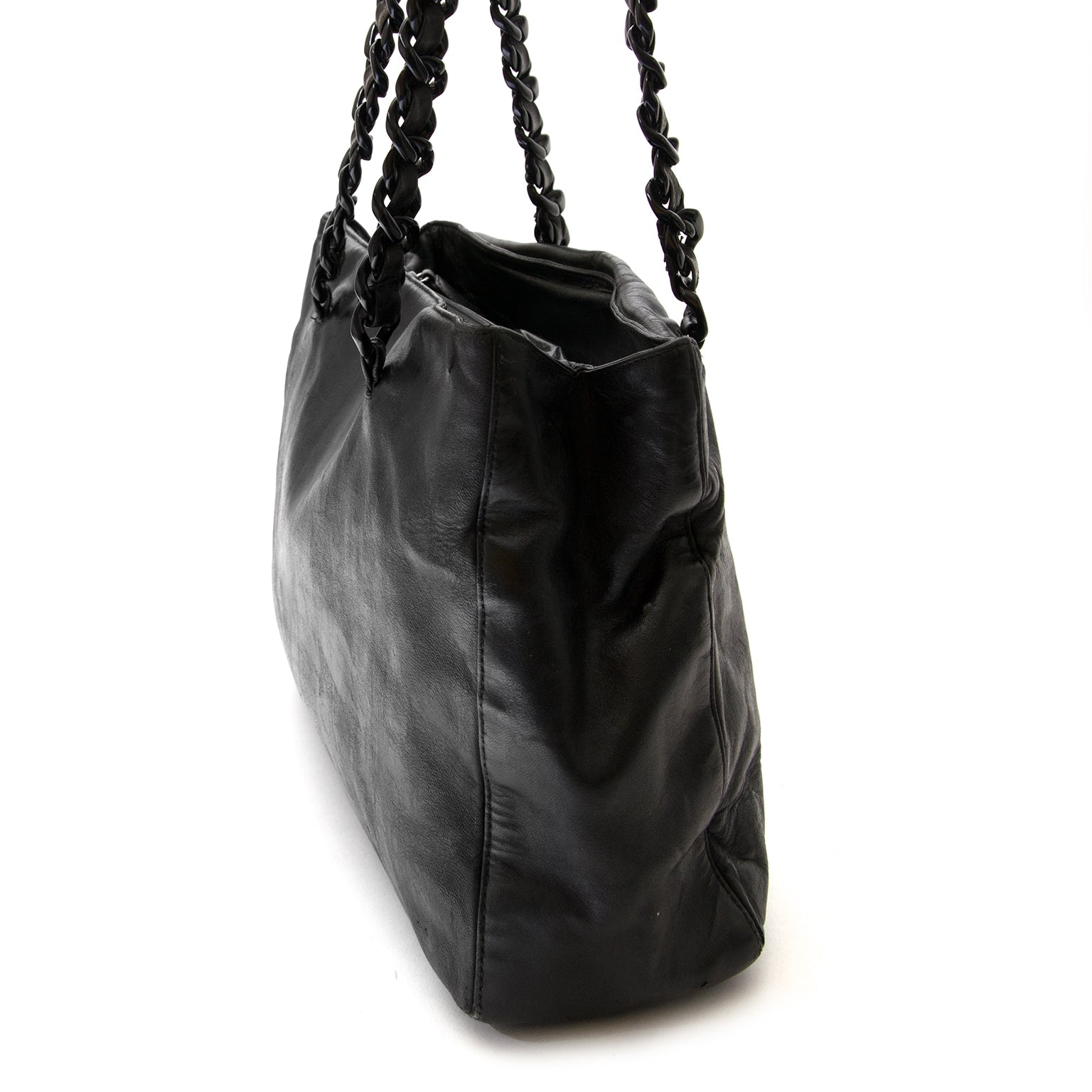 prada plastic chain black leather shoulder bag now for sale at labellov vintage fashion webshop belgium