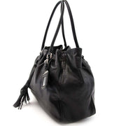 shop safe online Prada Black Drawstring Tassel Tote Leather