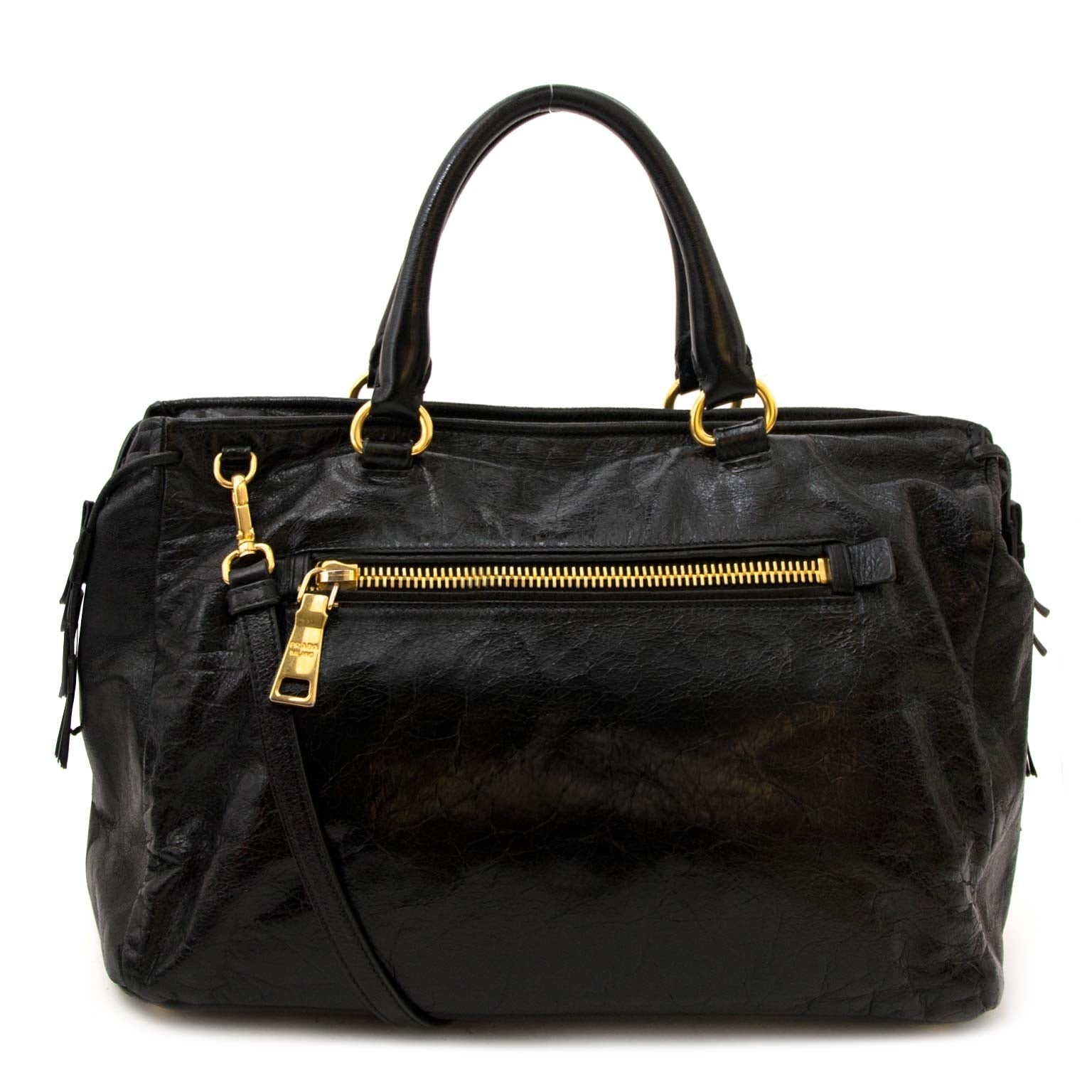 safe online shopping at labellov vintage fashion webshop with prada black front zip shoulder bag