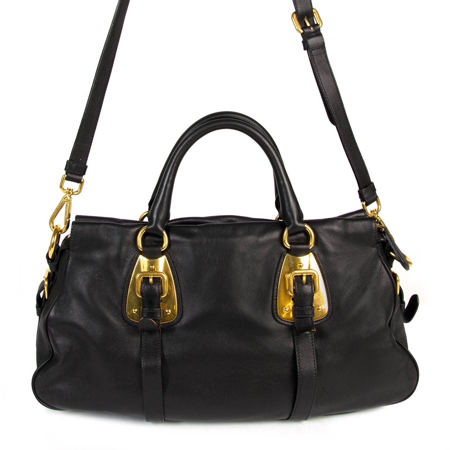 prada black soft calfskin leather satchel bag now for sale at labellov vintage fashion webshop belgium