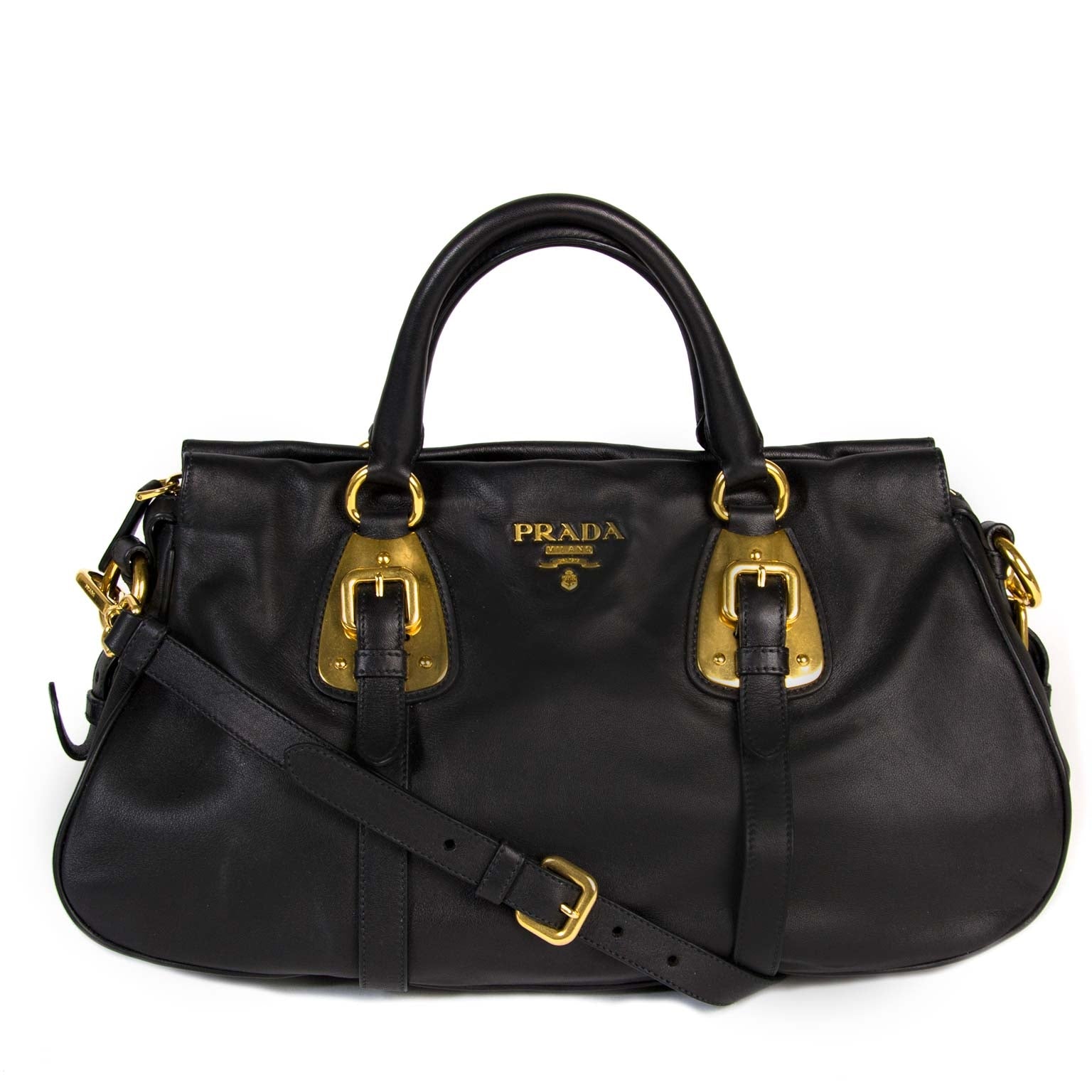 prada black soft calfskin leather satchel bag now for sale at labellov vintage fashion webshop belgium