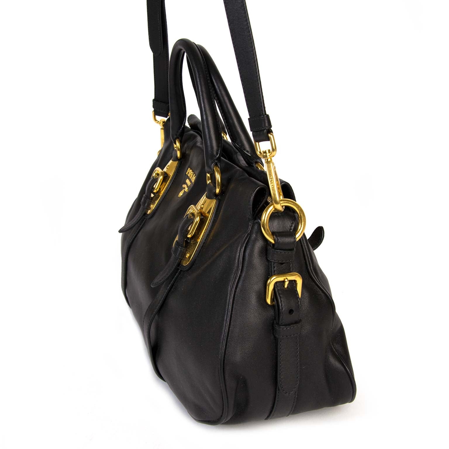 prada black soft calfskin leather satchel bag now for sale at labellov vintage fashion webshop belgium