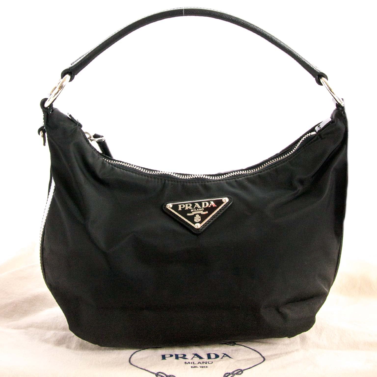 Prada Black Nylon Shoulder Bag now at labellov vintage fashion webshop belgium