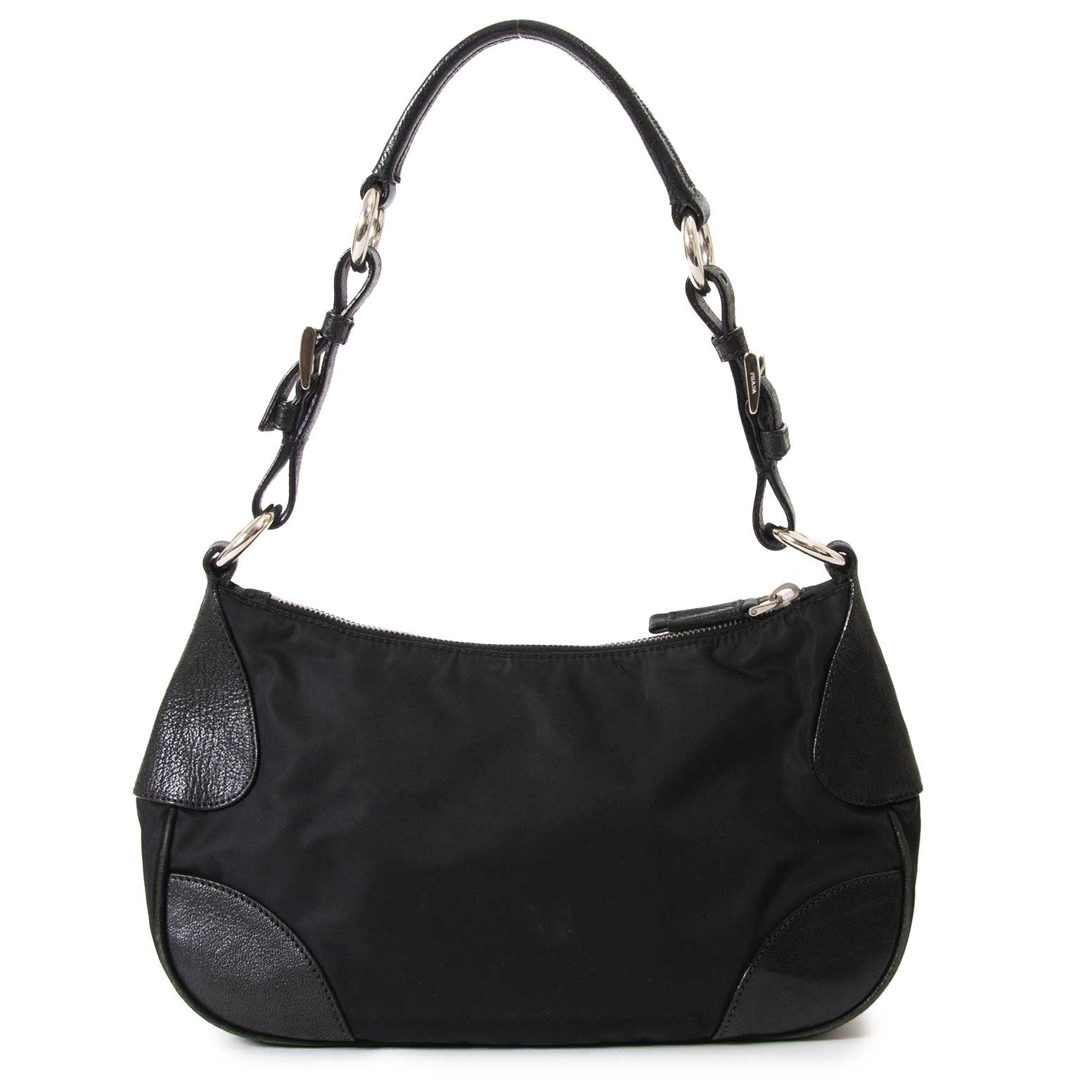 Prada Black Nylon Embroidered Shoulder Bag