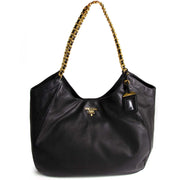 prada black soft calf chain tote now for sale at labellov vintage fashion webshop belgium