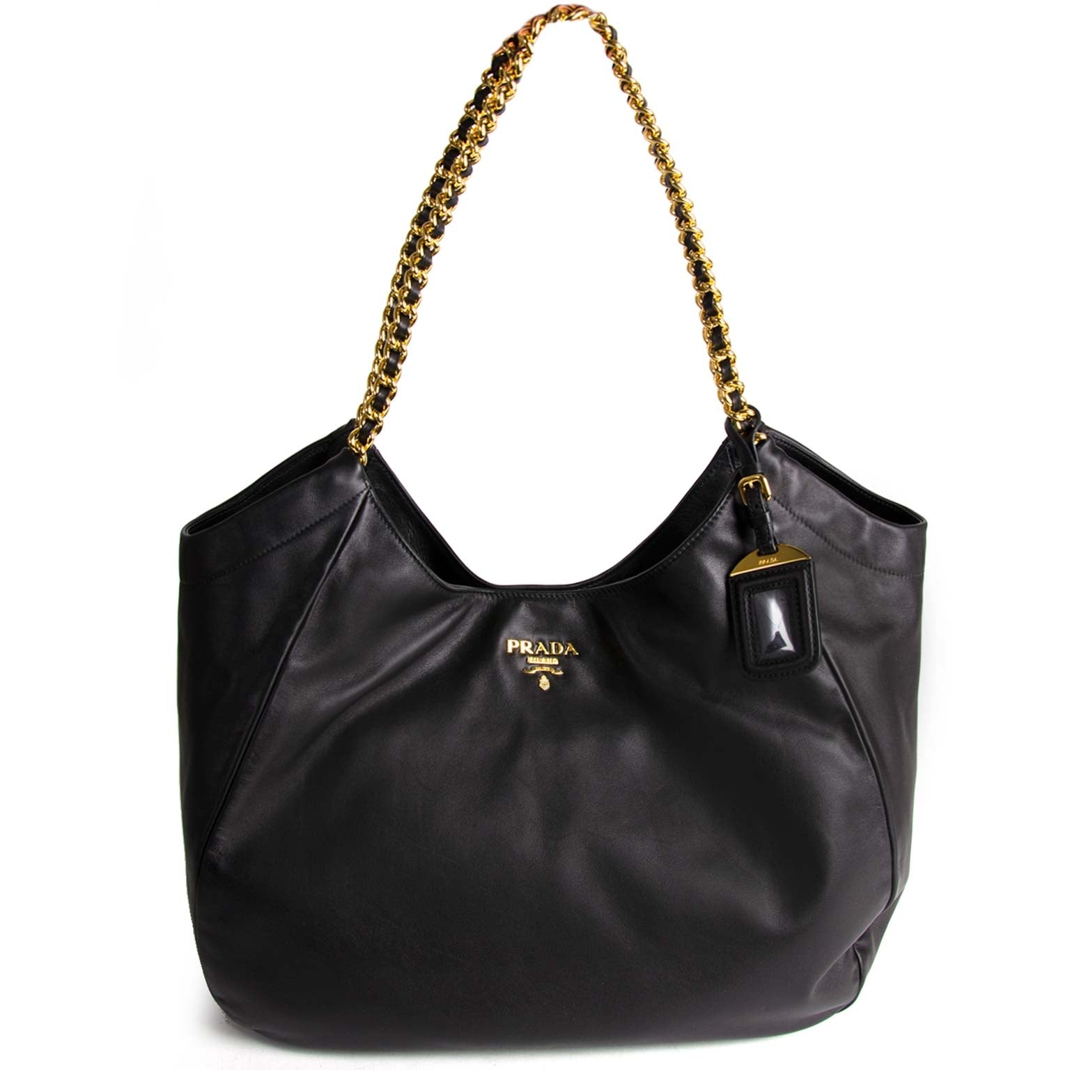 prada black soft calf chain tote now for sale at labellov vintage fashion webshop belgium