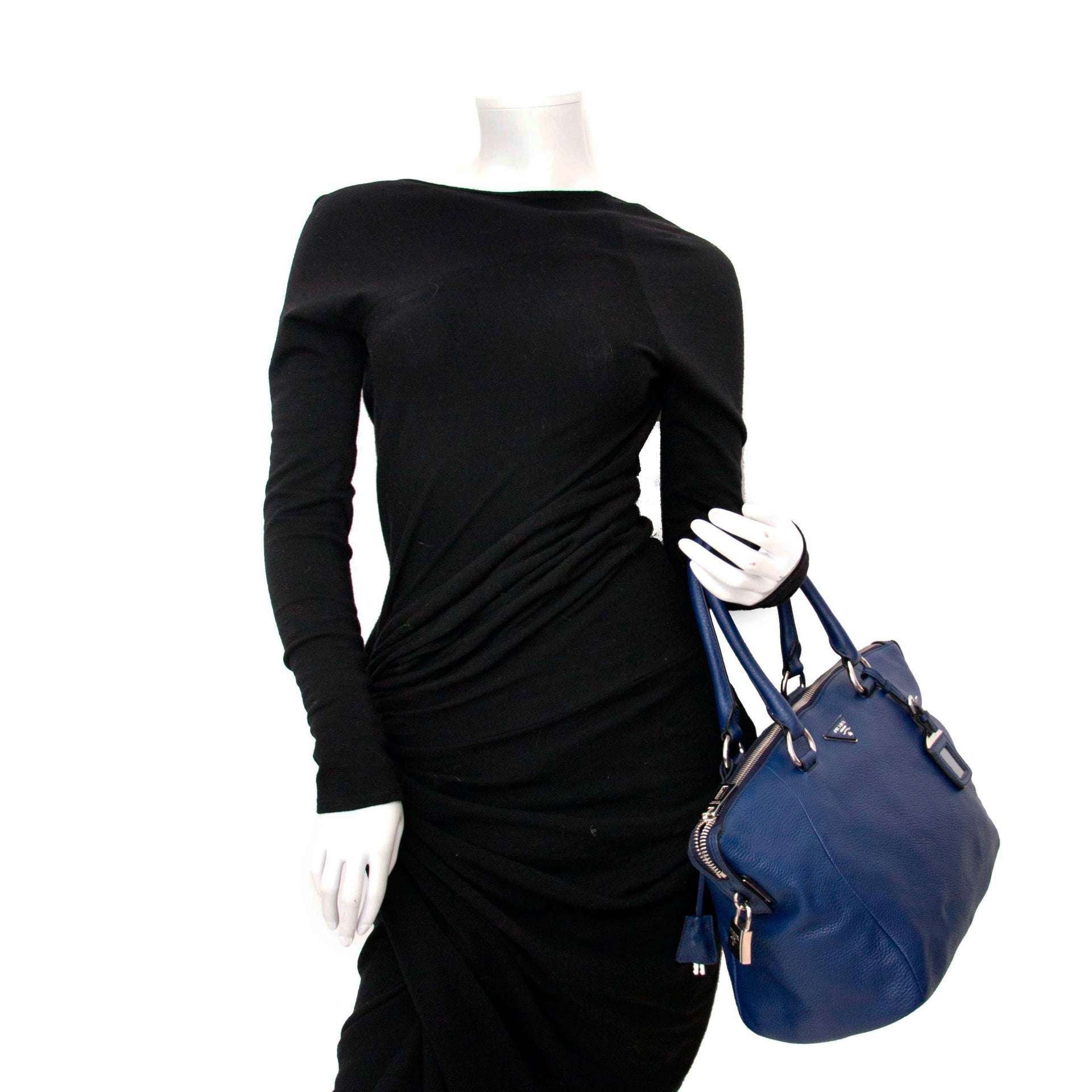 Prada Blue Leather Shoulder Bag te koop