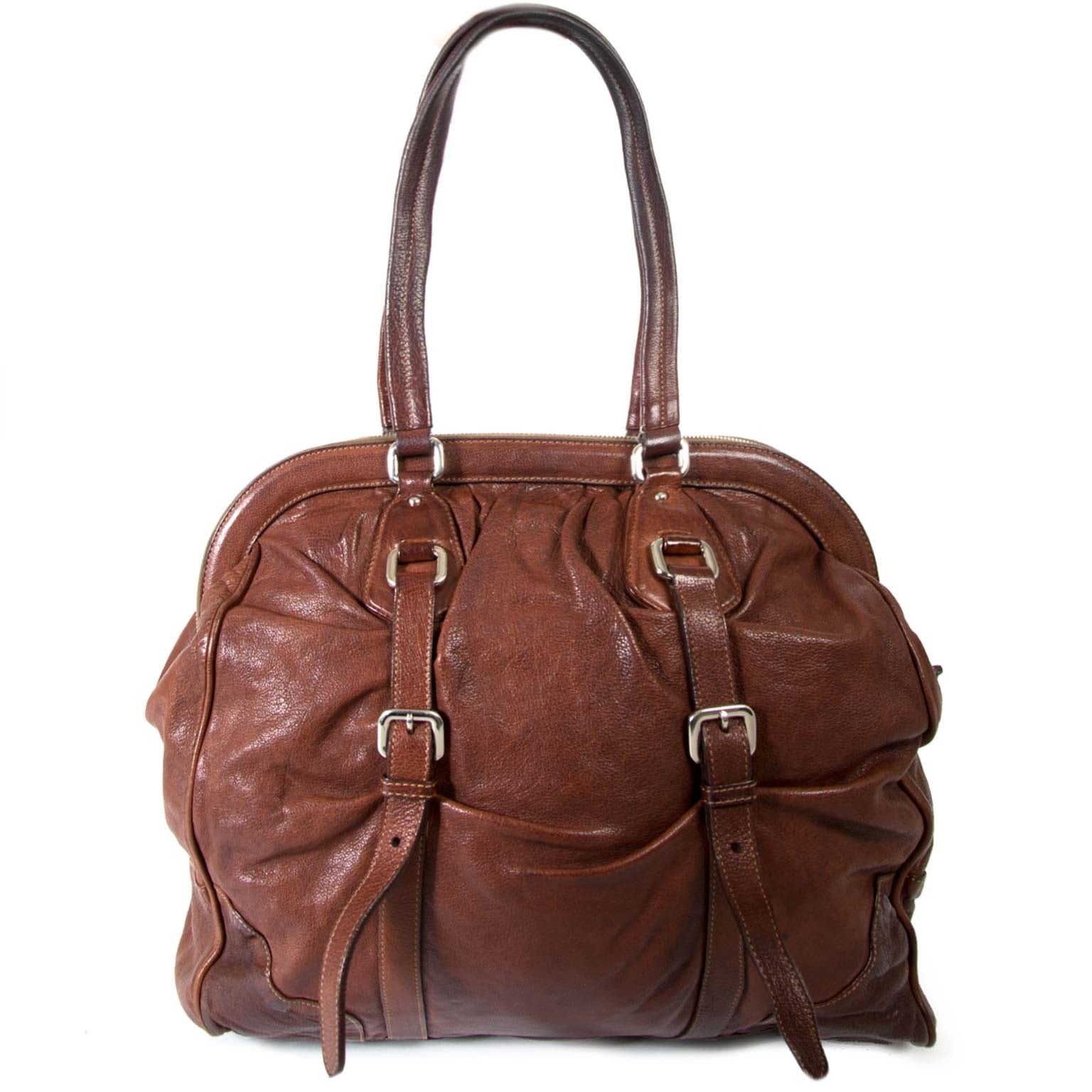 koop en verkoop tweedehands authentiek Prada Brown Leather Shoulder Bag bij labellov antwerpen