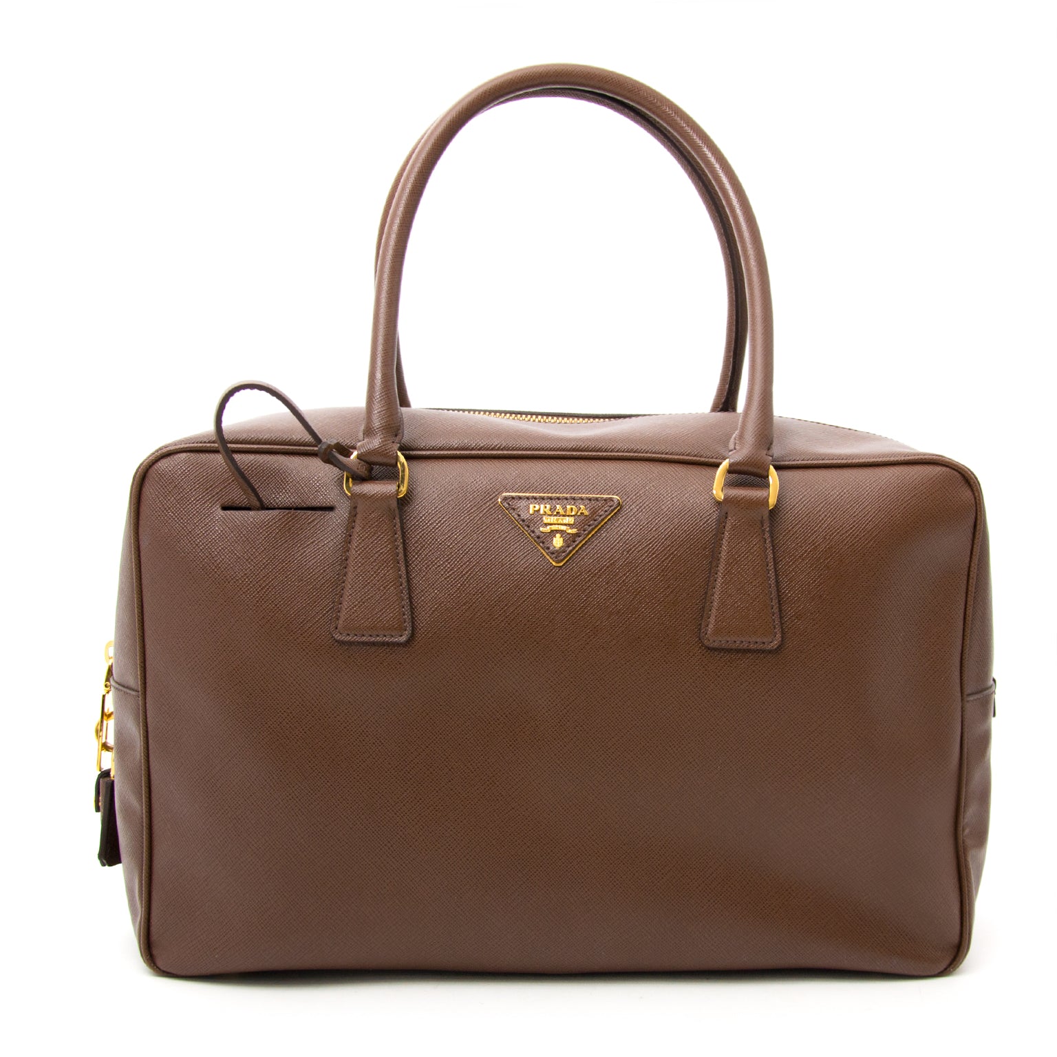 Secondhand Prada Cacao Saffiano Lux Shoulder Bag for sale online