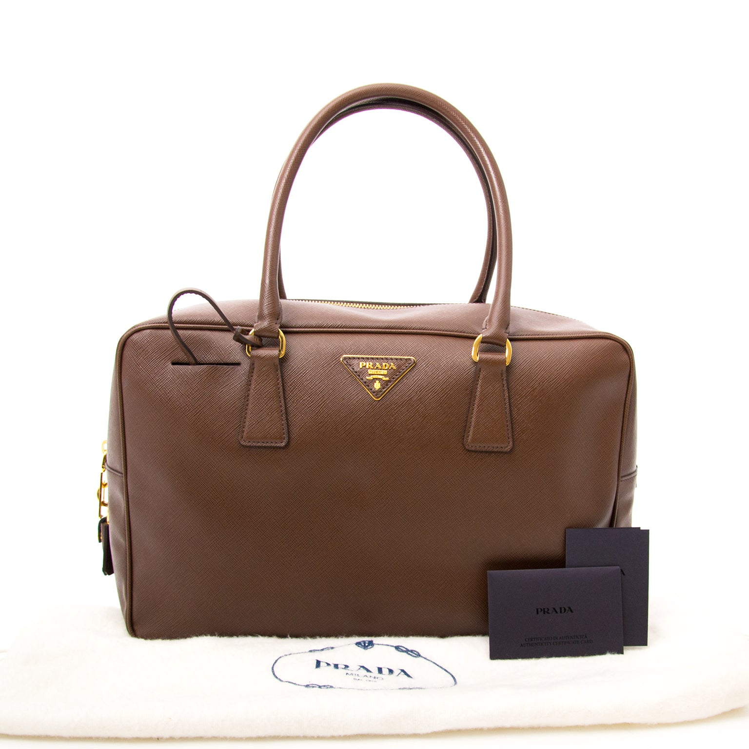 Buy an authentic Prada Cacao Saffiano Lux Shoulder Bag online