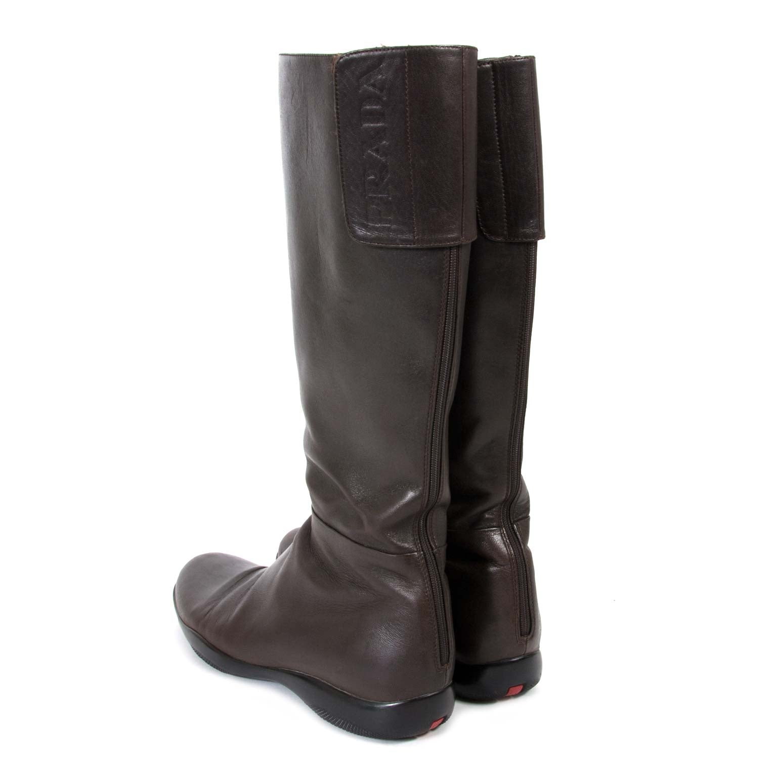 buy second hand authentic Prada Dark Brown Leather Boots - Size 39.5 at labellov vintage online store antwerp for the best price