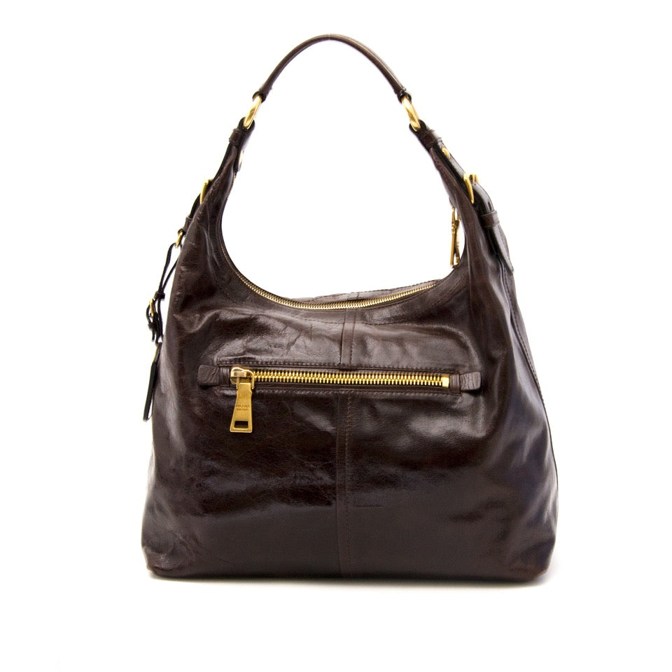 shop safe online secondhand designer Prada Brown Leather Shoulder Bag