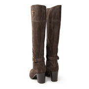 Koop uw authentieke designer Prada Grey Suede Buckle Detail Boots