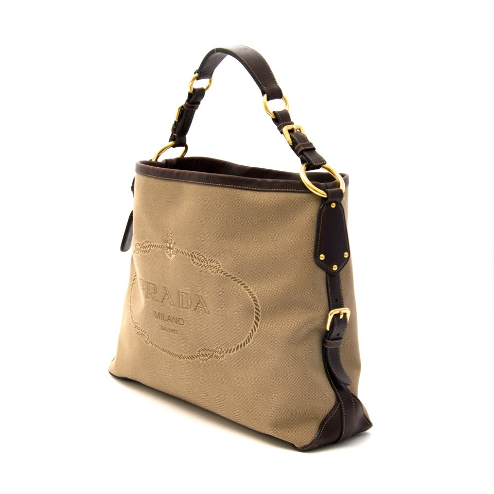 Koop uw canvas hobo schoudertas van het merk Prada bij Labellov