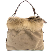 100% authentic Prada Logo Jacquard and Fur Leather Bag for the best price
