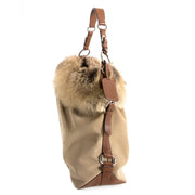 Prada Logo Jacquard and Fur Leather Bag te koop