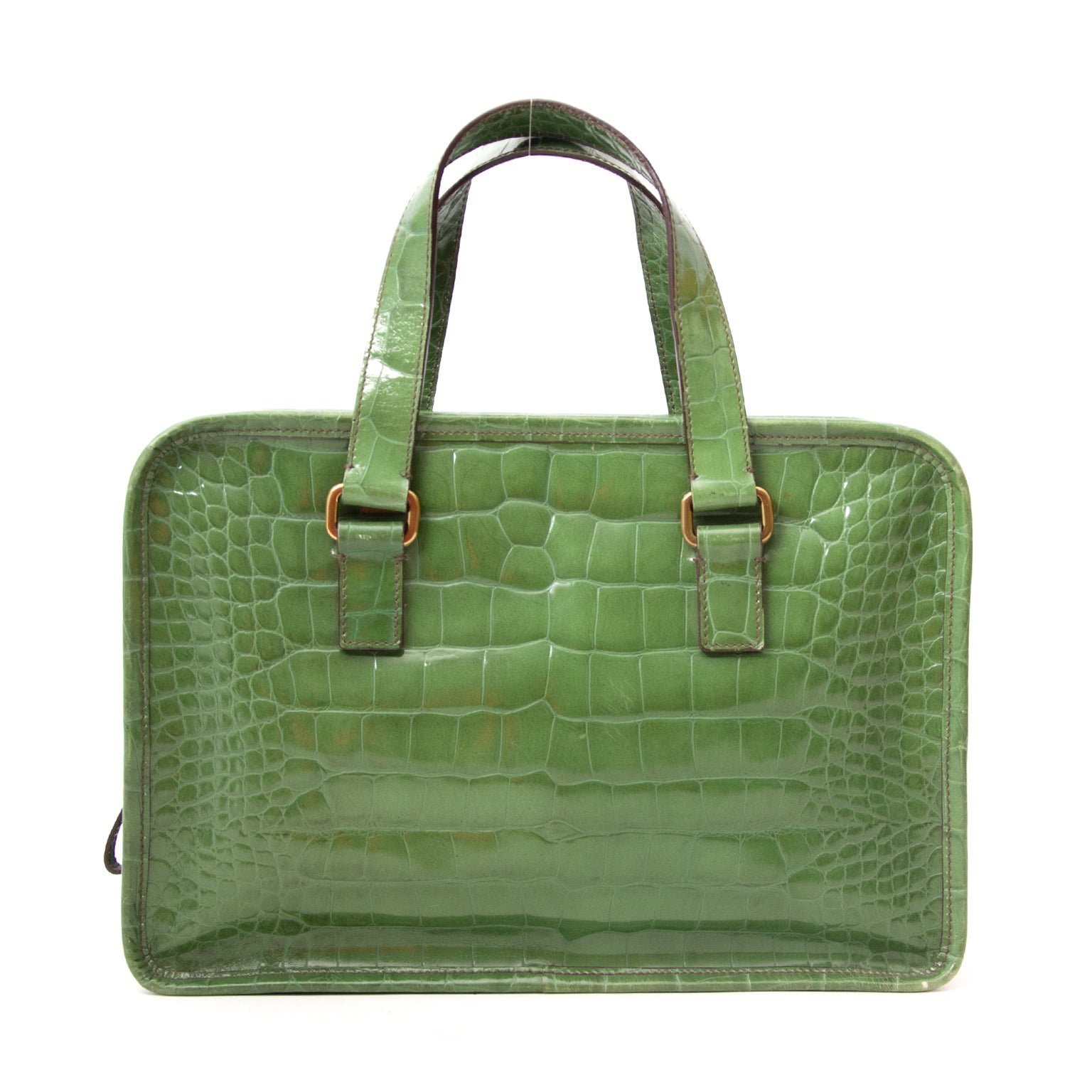 Prada Green Croc-Embossed Leather St. Coco Bauletto Top Handle Bag Prada Green Croc-Embossed Leather St. Coco Bauletto Top Handle Bag